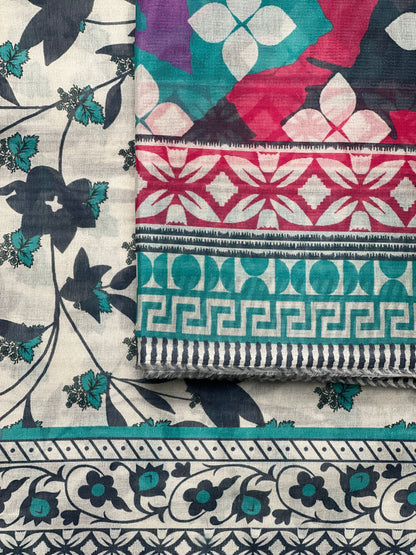 3 piece Printed Swiss lawn