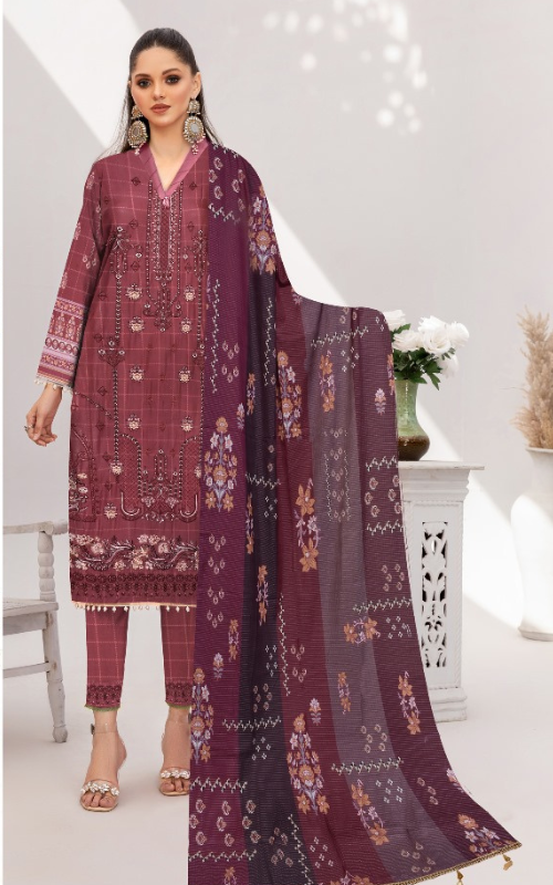3 Piece - Embroidered & Printed Lawn Suit