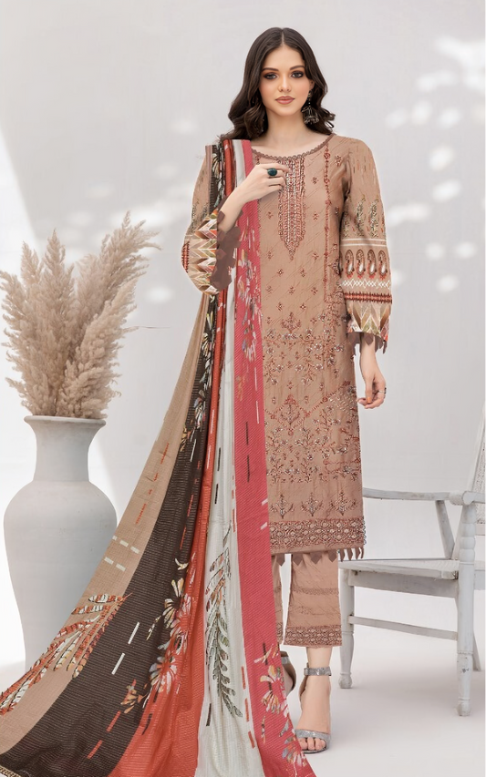 3 Piece - Embroidered & Printed Lawn Suit