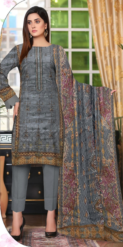 3 Piece - Fancy Embroidered Lawn